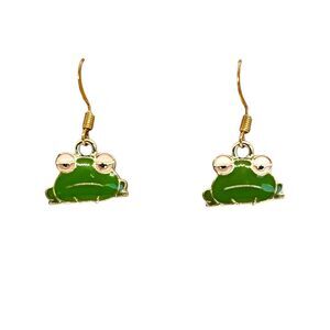 Enamel Frog with Gold Earrings #2093